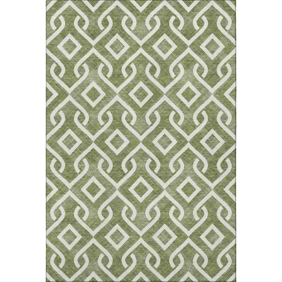 Olive Green And Ivory Geometric Washable Area Rug With UV Protection Photo 3