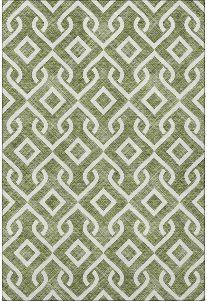 Olive Green And Ivory Geometric Washable Area Rug With UV Protection Photo 3