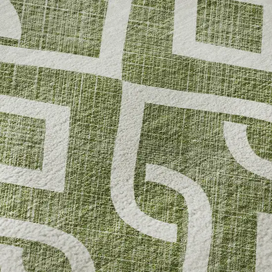 Olive Green And Ivory Geometric Washable Area Rug With UV Protection Photo 9