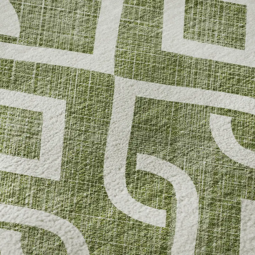 Olive Green And Ivory Geometric Washable Area Rug With UV Protection Photo 9