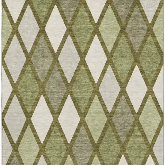 Olive Green And Ivory Geometric Washable Area Rug With UV Protection Photo 4