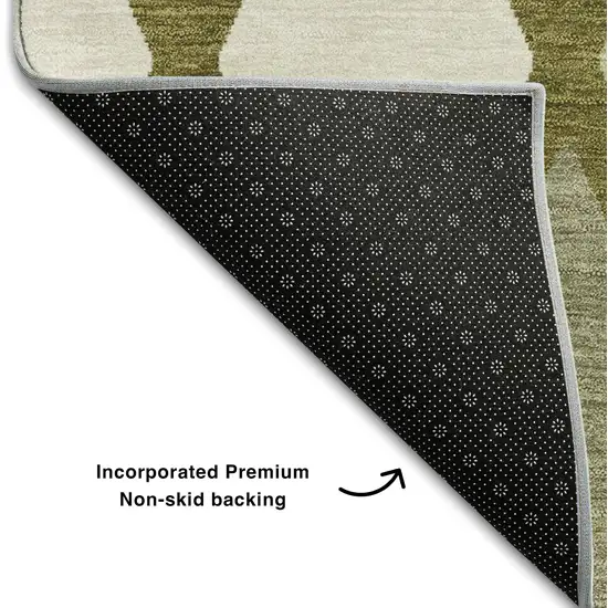 Olive Green And Ivory Geometric Washable Area Rug With UV Protection Photo 7