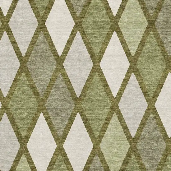 Olive Green And Ivory Geometric Washable Area Rug With UV Protection Photo 3