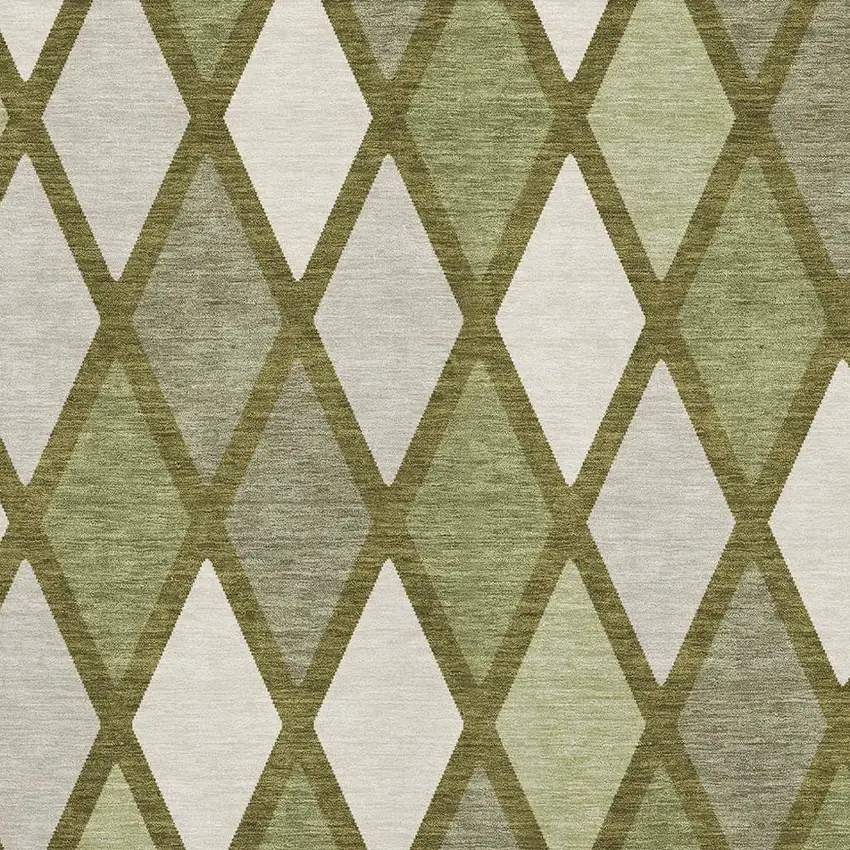 Olive Green And Ivory Geometric Washable Area Rug With UV Protection Photo 3