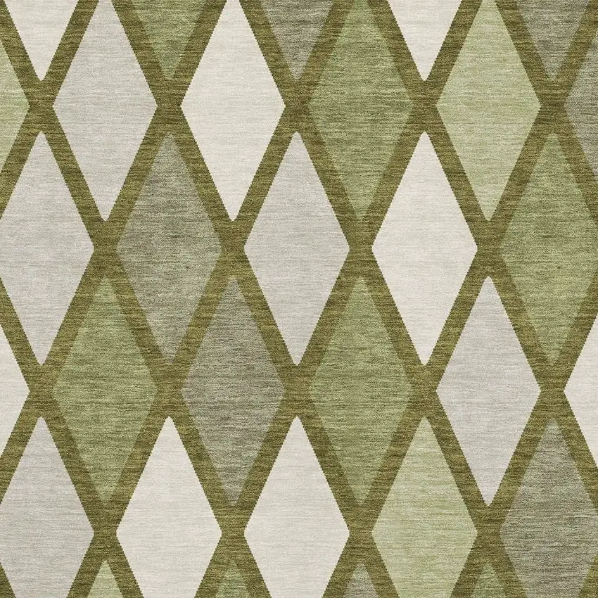 Olive Green And Ivory Geometric Washable Area Rug With UV Protection Photo 3