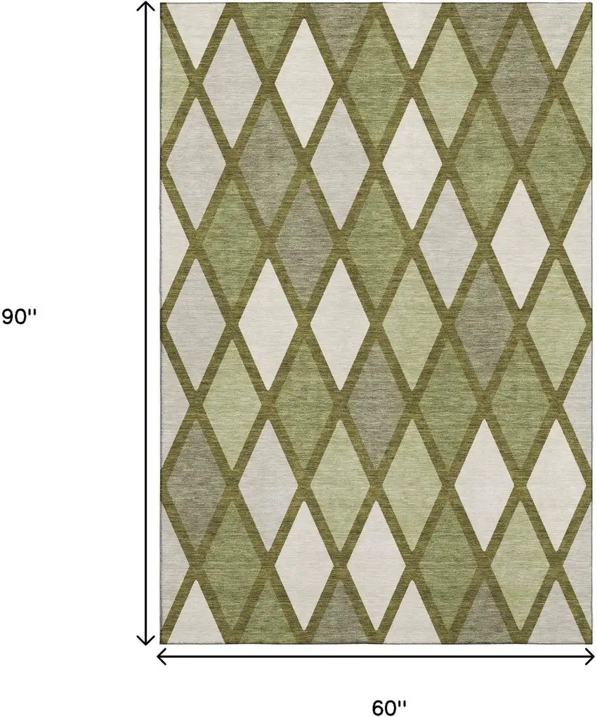 Olive Green And Ivory Geometric Washable Area Rug With UV Protection Photo 9