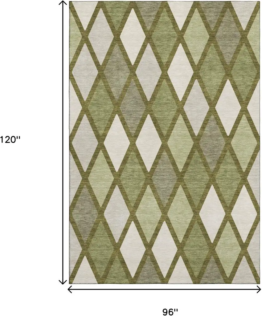 Olive Green And Ivory Geometric Washable Area Rug With UV Protection Photo 9