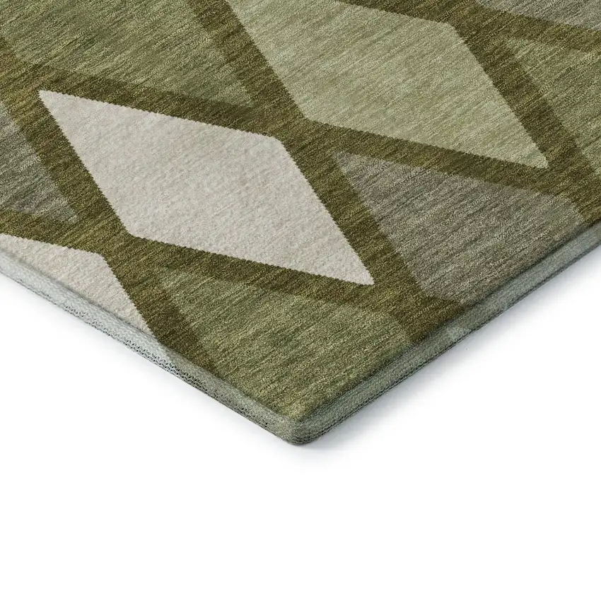 Olive Green And Ivory Geometric Washable Area Rug With UV Protection Photo 8