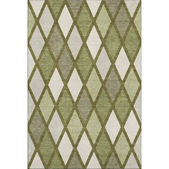 Olive Green And Ivory Geometric Washable Area Rug With UV Protection Photo 1