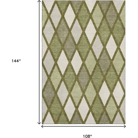 Olive Green And Ivory Geometric Washable Area Rug With UV Protection Photo 9