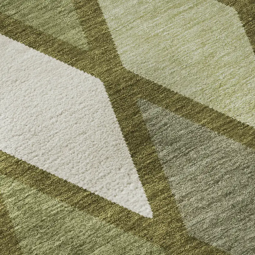 Olive Green And Ivory Geometric Washable Area Rug With UV Protection Photo 8