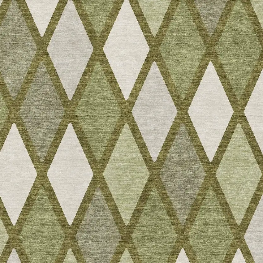 Olive Green And Ivory Geometric Washable Area Rug With UV Protection Photo 3
