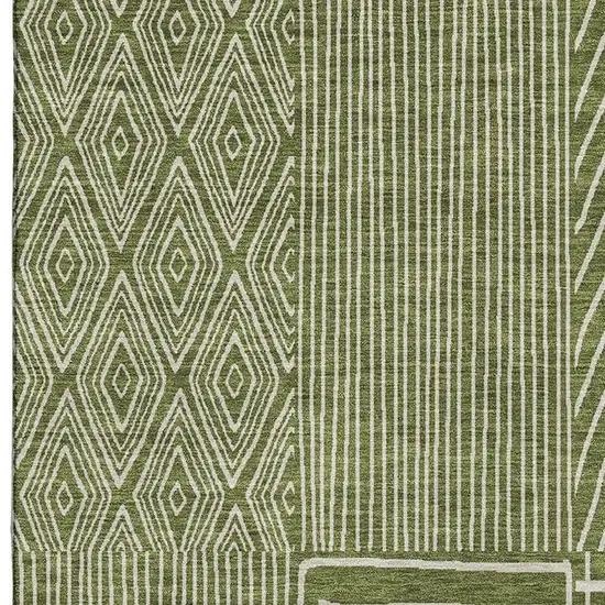Olive Green And Ivory Geometric Washable Area Rug With UV Protection Photo 3