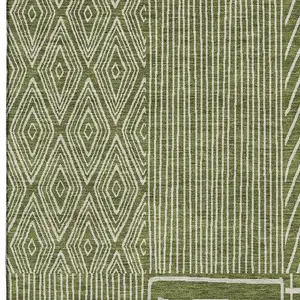 Photo of Olive Green And Ivory Geometric Washable Area Rug With UV Protection