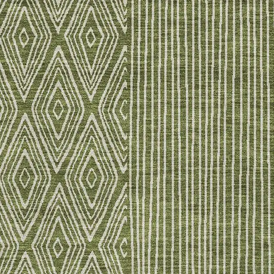 Olive Green And Ivory Geometric Washable Area Rug With UV Protection Photo 2