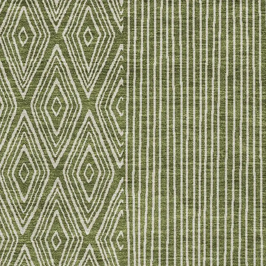 Olive Green And Ivory Geometric Washable Area Rug With UV Protection Photo 2