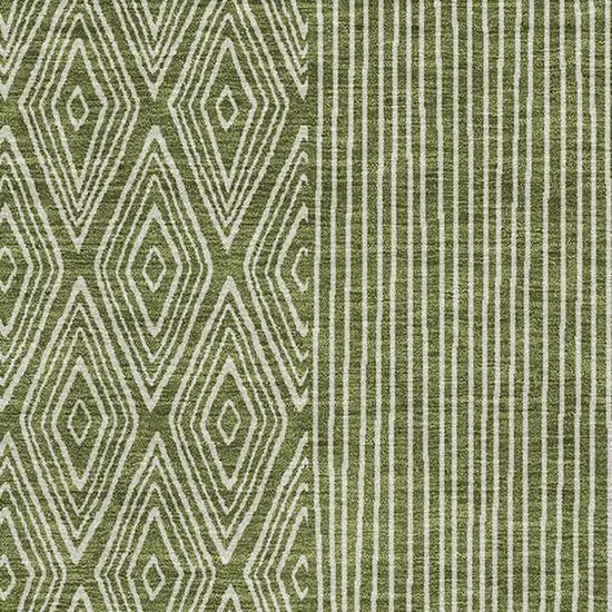 Olive Green And Ivory Geometric Washable Area Rug With UV Protection Photo 2