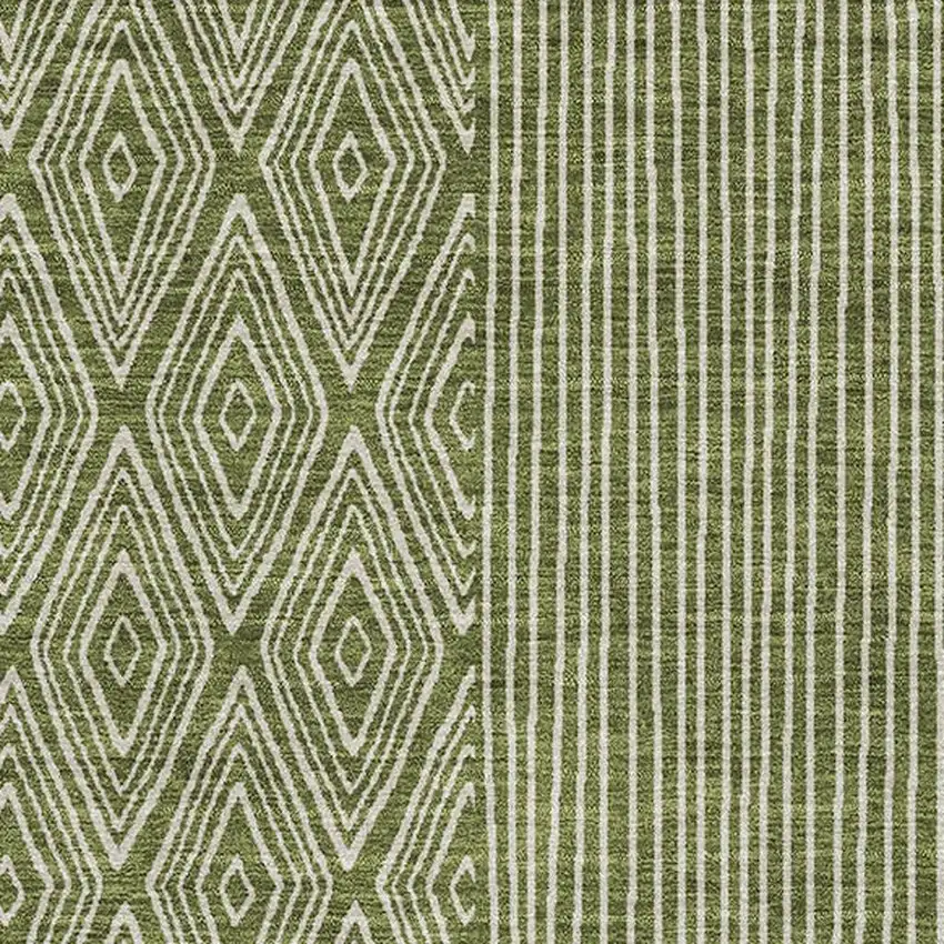 Olive Green And Ivory Geometric Washable Area Rug With UV Protection Photo 2
