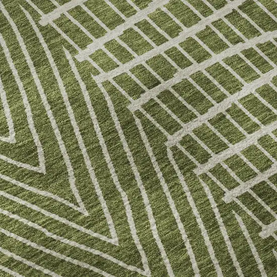 Olive Green And Ivory Geometric Washable Area Rug With UV Protection Photo 9