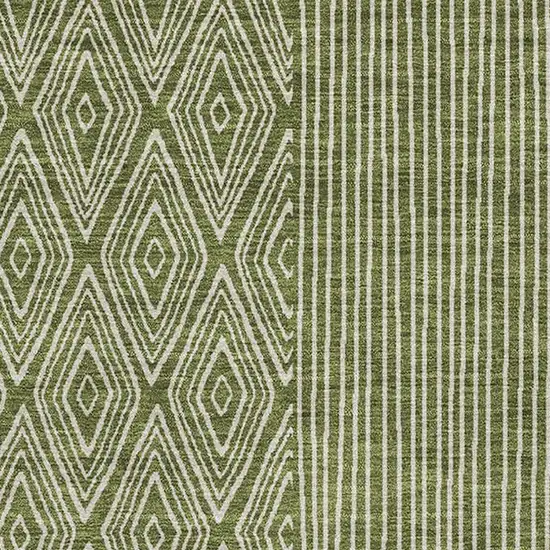 Olive Green And Ivory Geometric Washable Area Rug With UV Protection Photo 2