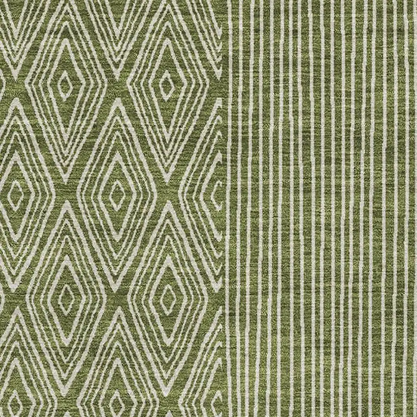 Olive Green And Ivory Geometric Washable Area Rug With UV Protection Photo 2