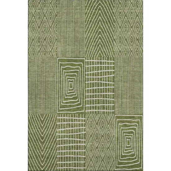 Olive Green And Ivory Geometric Washable Area Rug With UV Protection Photo 1
