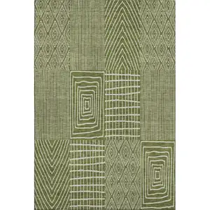 Photo of Olive Green And Ivory Geometric Washable Area Rug With UV Protection