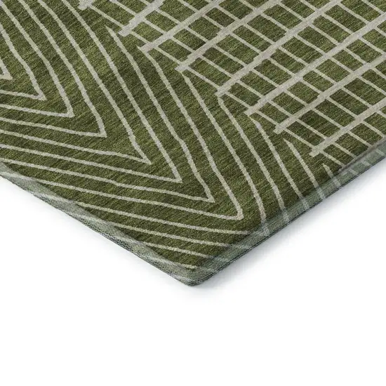 Olive Green And Ivory Geometric Washable Area Rug With UV Protection Photo 6