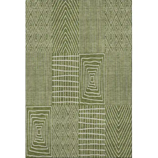 Olive Green And Ivory Geometric Washable Area Rug With UV Protection Photo 2