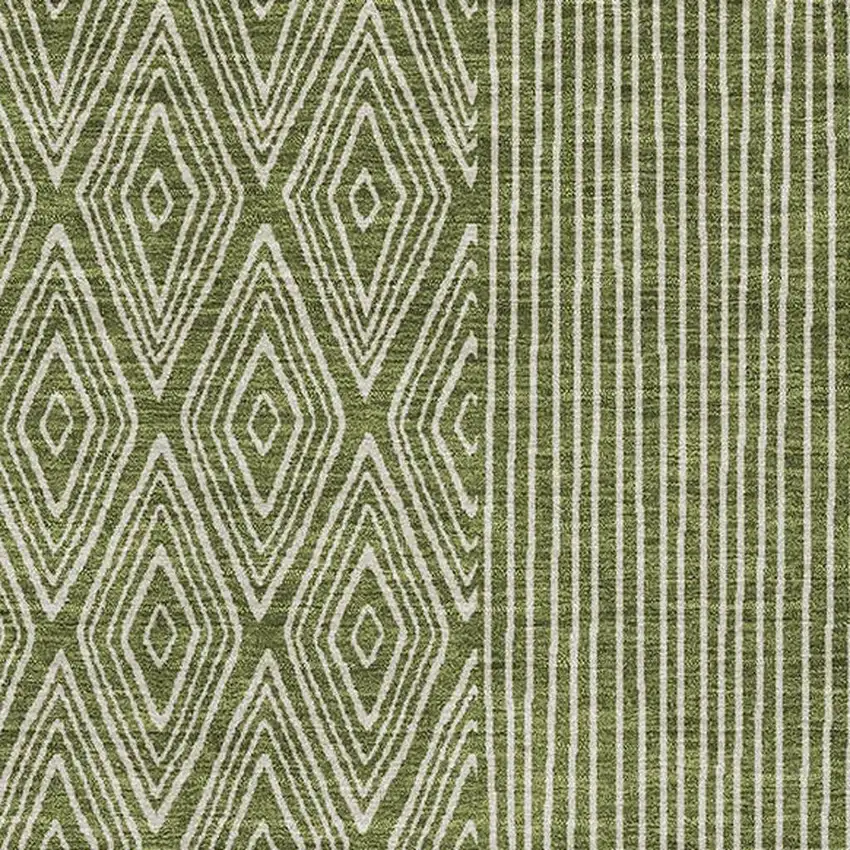 Olive Green And Ivory Geometric Washable Area Rug With UV Protection Photo 2