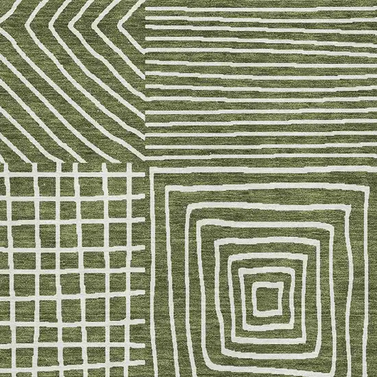 Olive Green And Ivory Geometric Washable Area Rug With UV Protection Photo 2