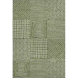Photo of Olive Green And Ivory Geometric Washable Area Rug With UV Protection