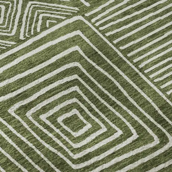 Olive Green And Ivory Geometric Washable Area Rug With UV Protection Photo 9