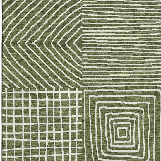 Olive Green And Ivory Geometric Washable Area Rug With UV Protection Photo 3