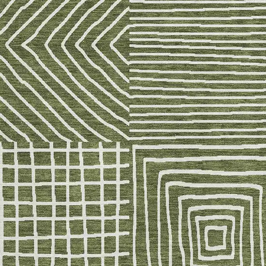 Olive Green And Ivory Geometric Washable Area Rug With UV Protection Photo 2