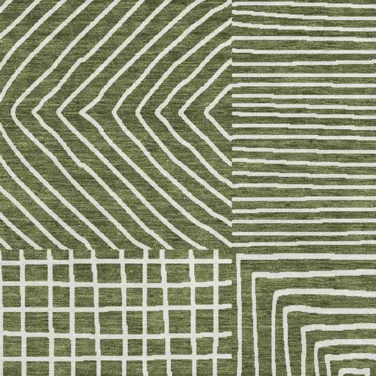 Olive Green And Ivory Geometric Washable Area Rug With UV Protection Photo 2