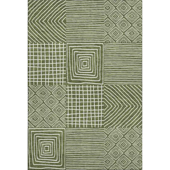 Olive Green And Ivory Geometric Washable Area Rug With UV Protection Photo 1