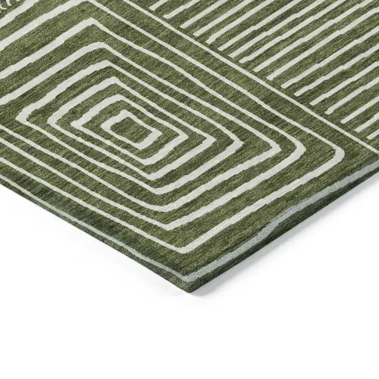 Olive Green And Ivory Geometric Washable Indoor Outdoor Area Rug Photo 4