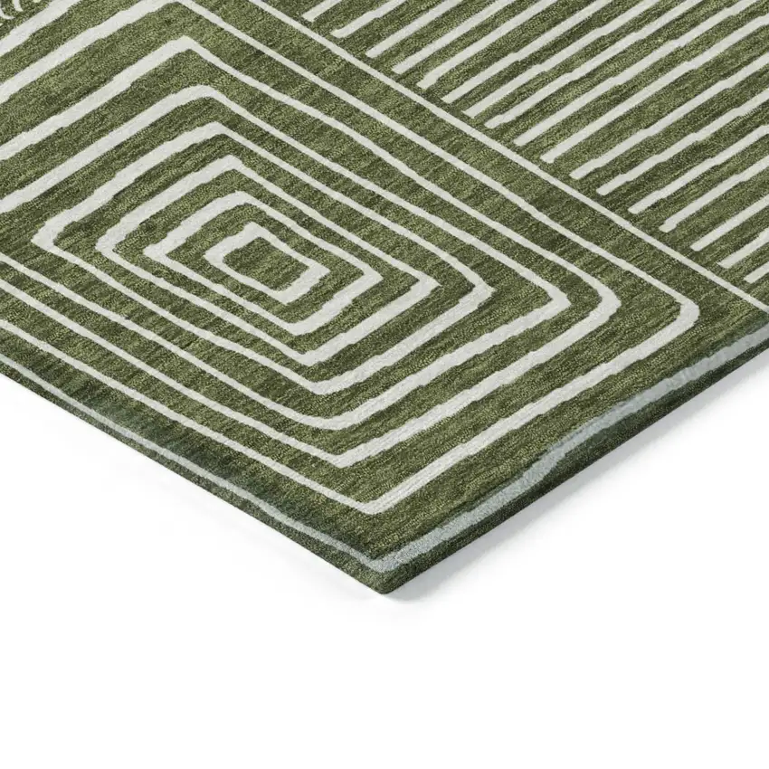Olive Green And Ivory Geometric Washable Indoor Outdoor Area Rug Photo 4