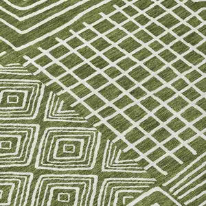 Photo of Olive Green And Ivory Geometric Washable Indoor Outdoor Area Rug