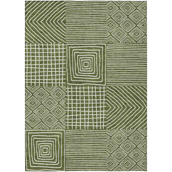 Olive Green And Ivory Geometric Washable Indoor Outdoor Area Rug Photo 2