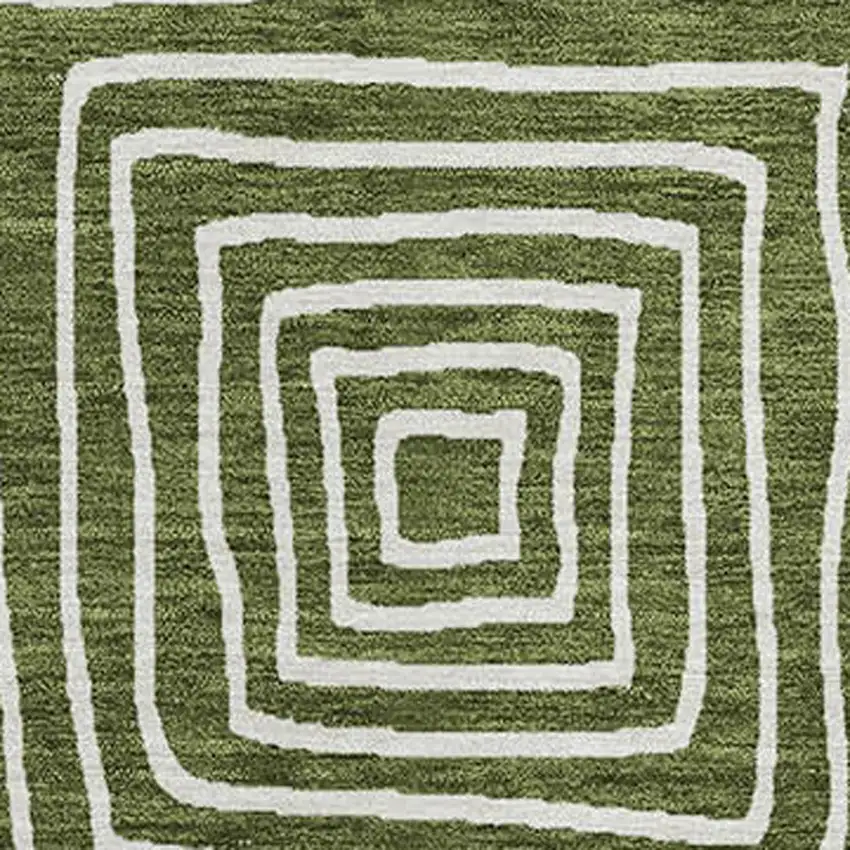 Olive Green And Ivory Geometric Washable Indoor Outdoor Area Rug Photo 6