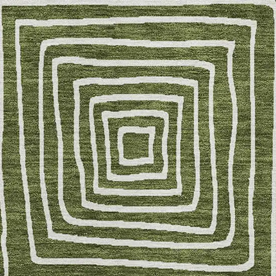 Olive Green And Ivory Geometric Washable Indoor Outdoor Area Rug Photo 7
