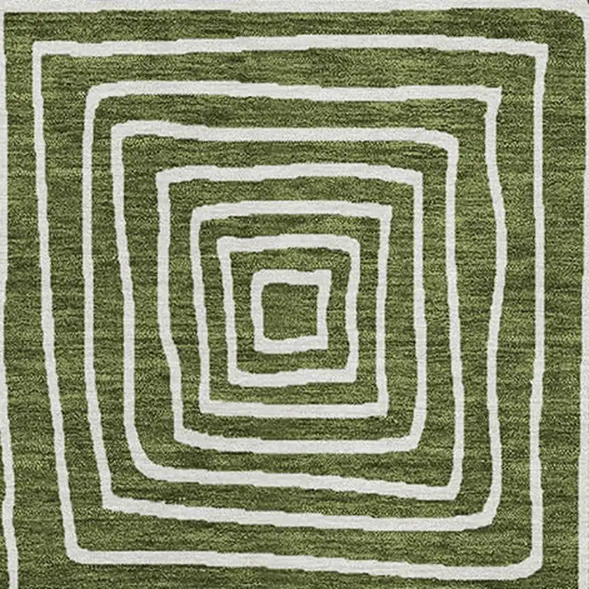 Olive Green And Ivory Geometric Washable Indoor Outdoor Area Rug Photo 7