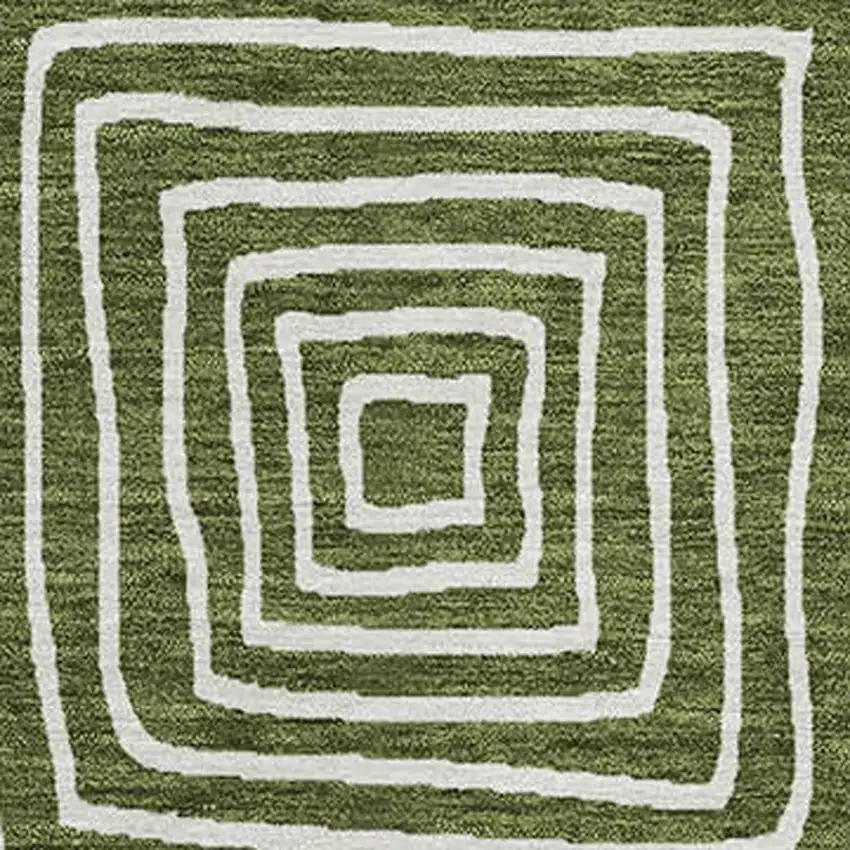 Olive Green And Ivory Geometric Washable Indoor Outdoor Area Rug Photo 6
