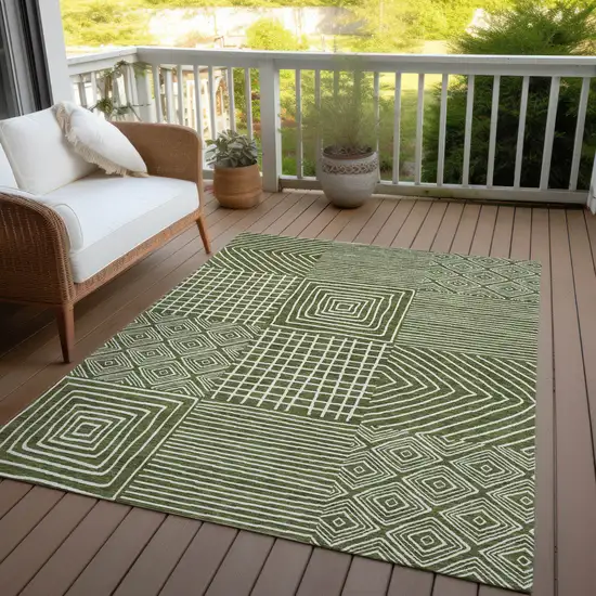 Olive Green And Ivory Geometric Washable Indoor Outdoor Area Rug Photo 7
