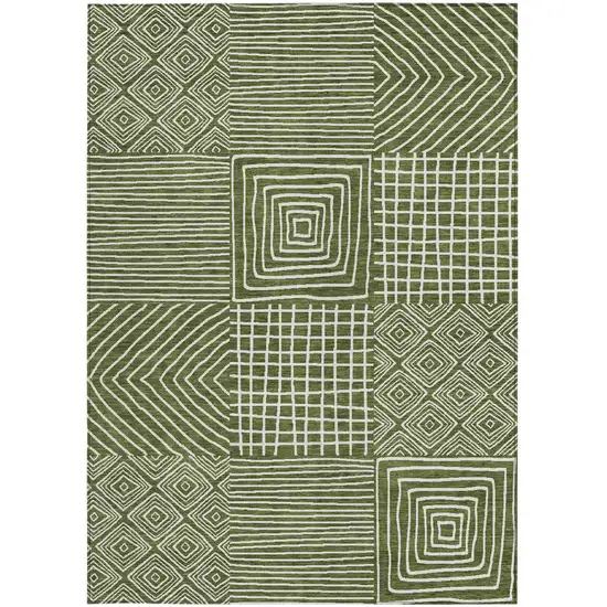 Olive Green And Ivory Geometric Washable Indoor Outdoor Area Rug Photo 6