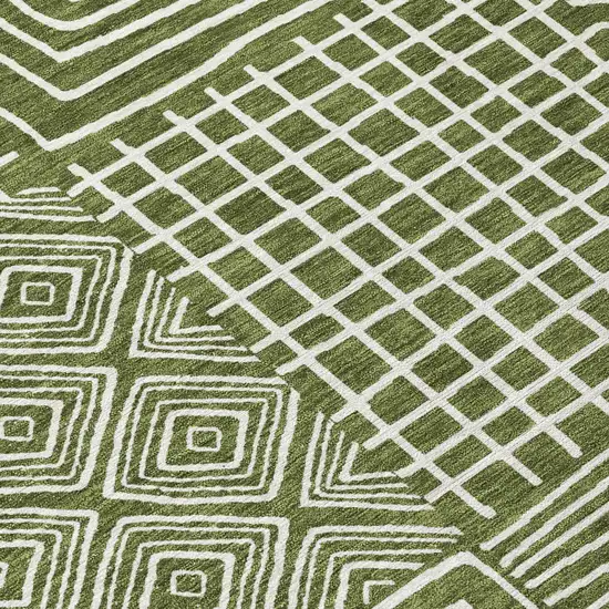 Olive Green And Ivory Geometric Washable Indoor Outdoor Area Rug Photo 5
