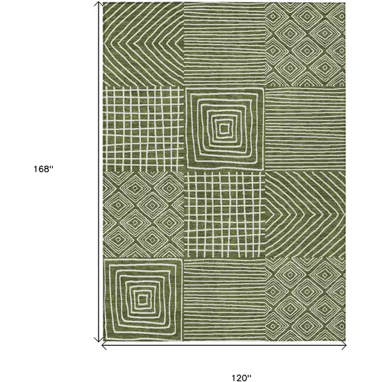 Olive Green And Ivory Geometric Washable Indoor Outdoor Area Rug Photo 7
