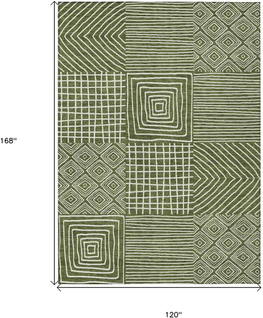 Olive Green And Ivory Geometric Washable Indoor Outdoor Area Rug Photo 7